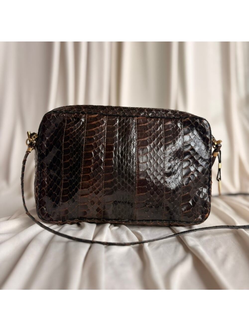 Morris Moskowitz Reptile Leather Purse - Brown, Brass Hardware, Vintage